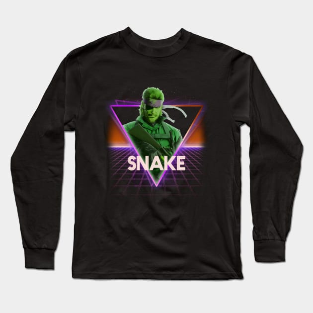 Metal Gear Solid Snake Retro 80s Neon Landscape Long Sleeve T-Shirt by Bevatron